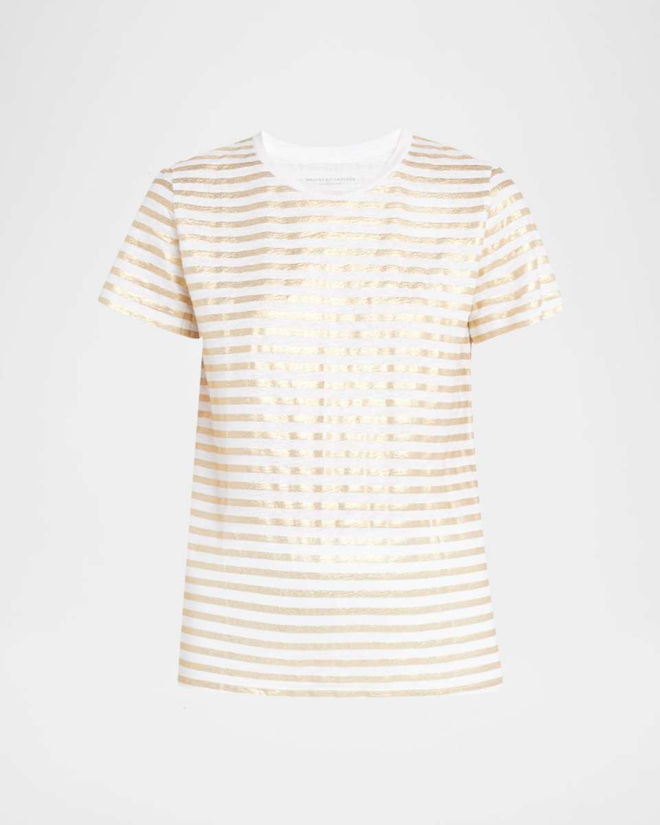 Stretch Linen T-Shirt with Metallic Stripes